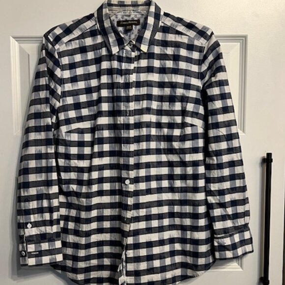 Tommy Bahama Women’s Medium Blue Check Long Sleeve Shirt 100% Cotton Button - Picture 2 of 5